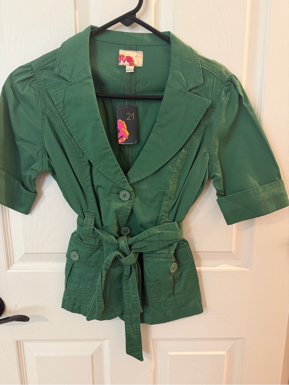 Forever 21 Emerald Green Short-Sleeve Belted Jacket